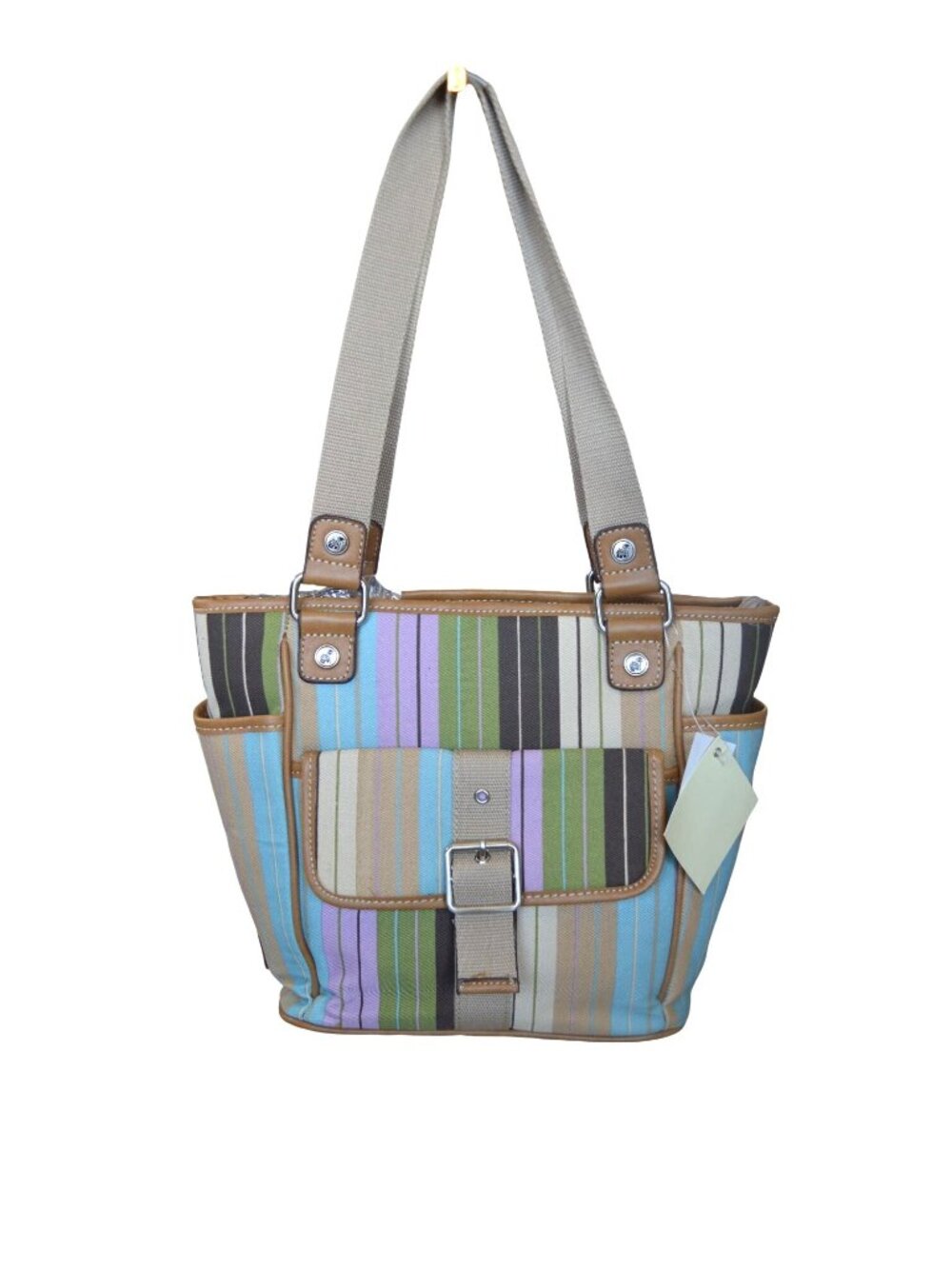 New Caribbean Joe Multi Colored Vertical Stripe Shoulder Bag Vacation Resortwear